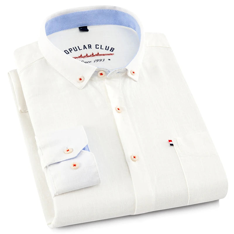Men's NoEnName_Null Fashion Solid Color Cotton Linen Long-Sleeved Shirt.