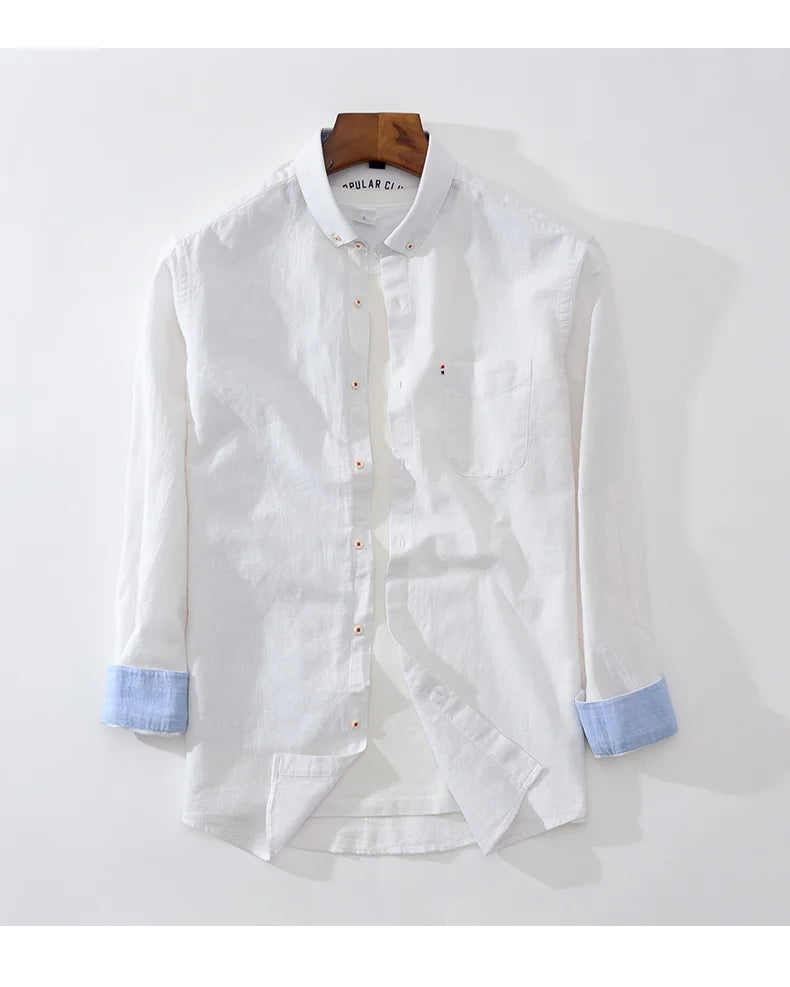 Men's NoEnName_Null Fashion Solid Color Cotton Linen Long-Sleeved Shirt.