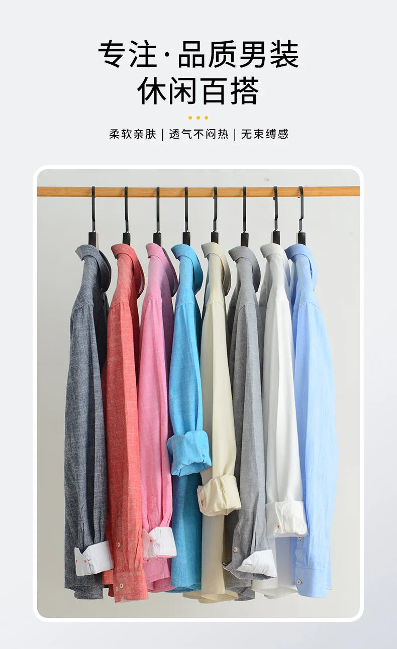 Men's NoEnName_Null Fashion Solid Color Cotton Linen Long-Sleeved Shirt.
