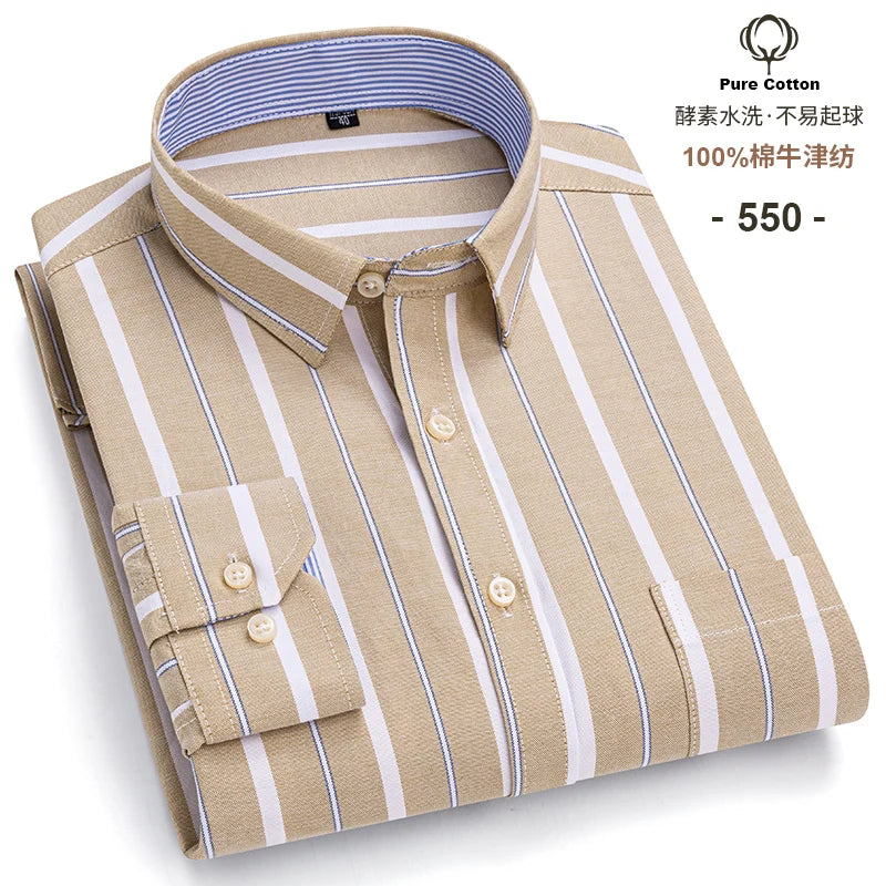 Men's 100% Cotton Oxford Long Sleeve Plaid Shirt-Casual & Formal.