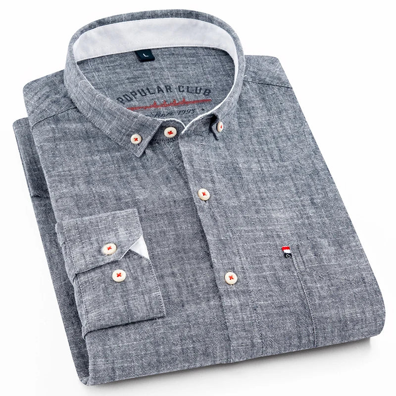 Men's NoEnName_Null Fashion Solid Color Cotton Linen Long-Sleeved Shirt.