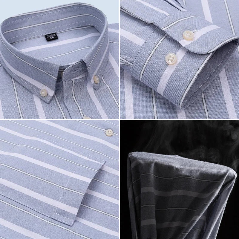 Men's 100% Cotton Oxford Long Sleeve Plaid Shirt-Casual & Formal.