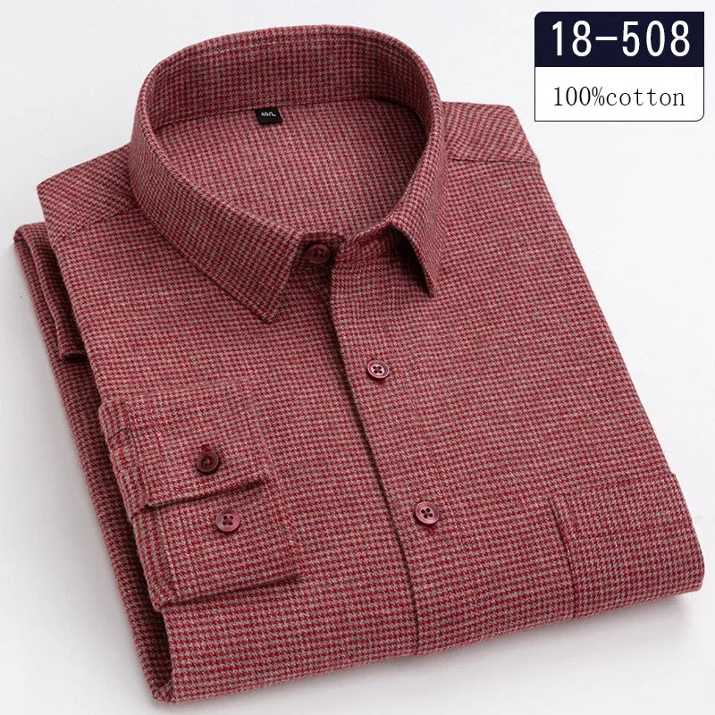 men's Luxury high-quality100%cotton houndstooth full shirts for men slim fit Casual shirt long-sleeve plaid soft designer clothes ropa