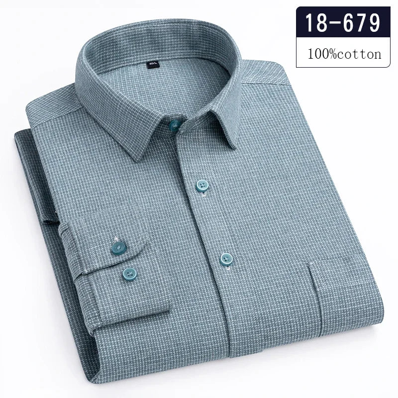 men's Luxury high-quality100%cotton houndstooth full shirts for men slim fit Casual shirt long-sleeve plaid soft designer clothes ropa