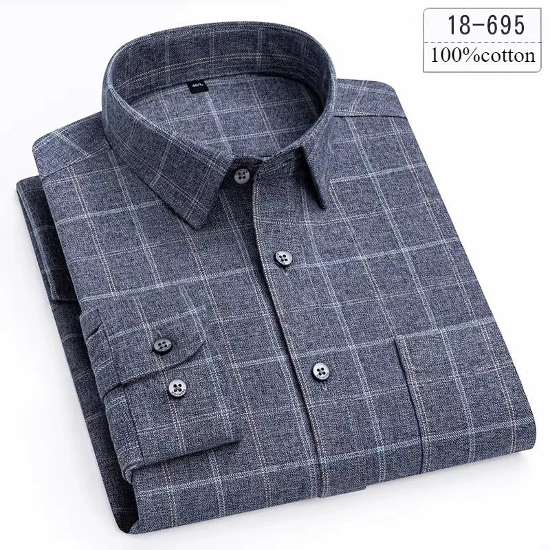 men's Luxury high-quality100%cotton houndstooth full shirts for men slim fit Casual shirt long-sleeve plaid soft designer clothes ropa