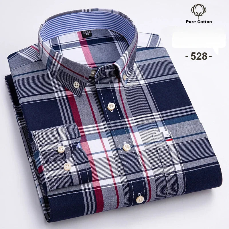 Men's 100% Cotton Oxford Long Sleeve Slim Fit Shirt-Casual Elegant Designer Wear.