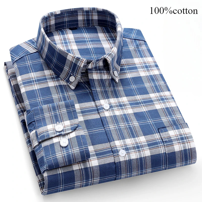 Men's 100% Cotton Oxford Long Sleeve Slim Fit Shirt-Casual Elegant Designer Wear.