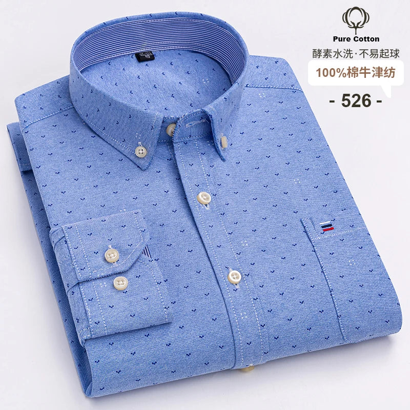 Men's 100% Cotton Oxford Long Sleeve Plaid Shirt-Casual & Formal.