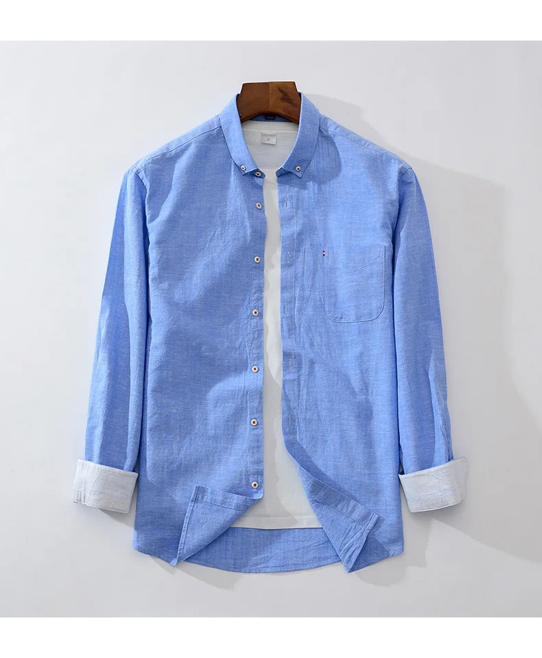 Men's NoEnName_Null Fashion Solid Color Cotton Linen Long-Sleeved Shirt.