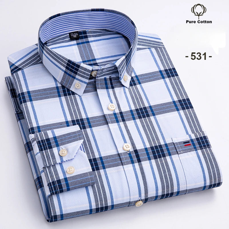 Men's 100% Cotton Oxford Long Sleeve Slim Fit Shirt-Casual Elegant Designer Wear.