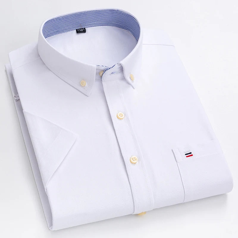 Men's 100% Cotton Oxford Plaid Short Sleeve Shirt-Soft, Stylish, and Perfect for Summer.