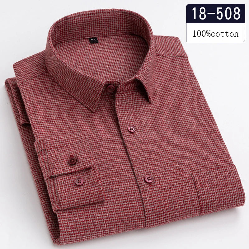 men's Luxury high-quality100%cotton houndstooth full shirts for men slim fit Casual shirt long-sleeve plaid soft designer clothes ropa