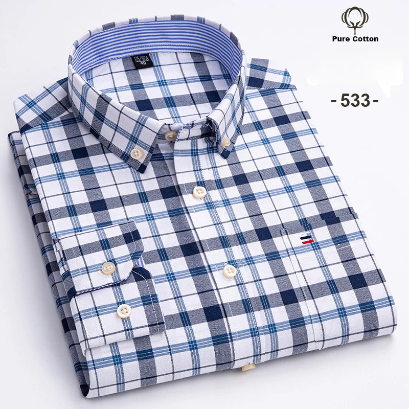 Men's 100% Cotton Oxford Long Sleeve Slim Fit Shirt-Casual Elegant Designer Wear.